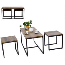 Metal and Wood Tea Table and Chairs Set